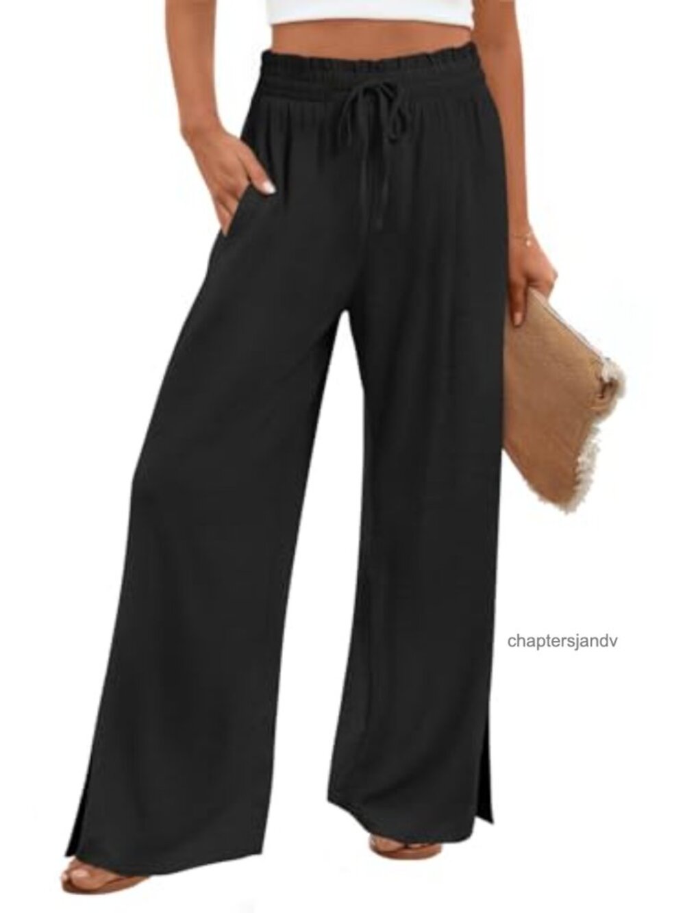 Women's Wide Leg High Waisted Pants with Pockets Lightweight Casual Palazzo - Picture 1 of 6